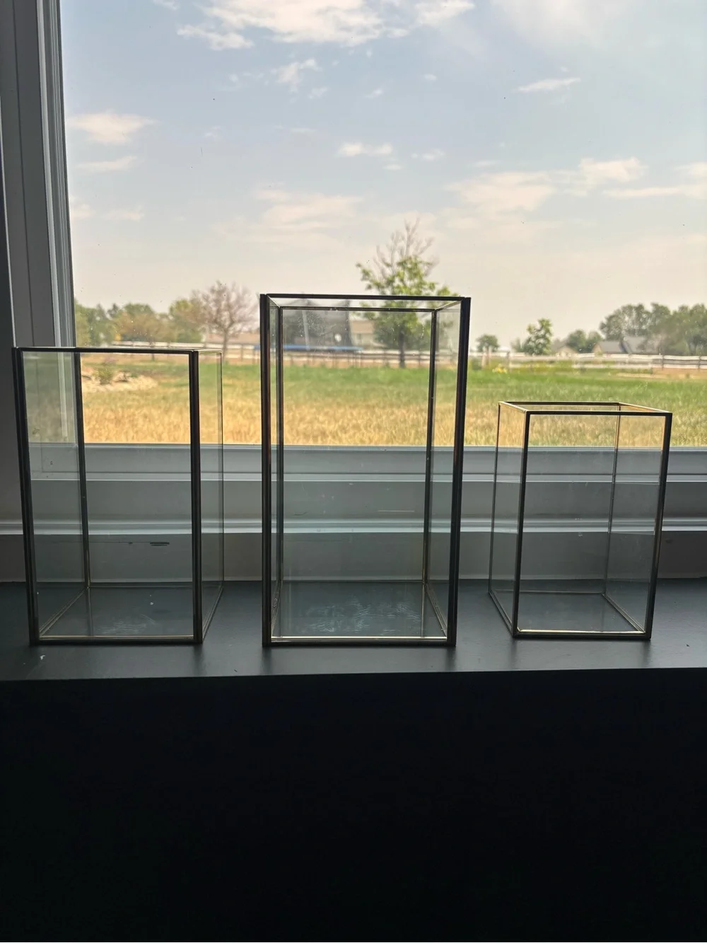 Set of 3- Nesting Glass and Metal Lantern Boxes - Candle Holders